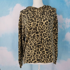 For the Republic Cheetah Print Long Sleeve Hooded Top Medium NWT